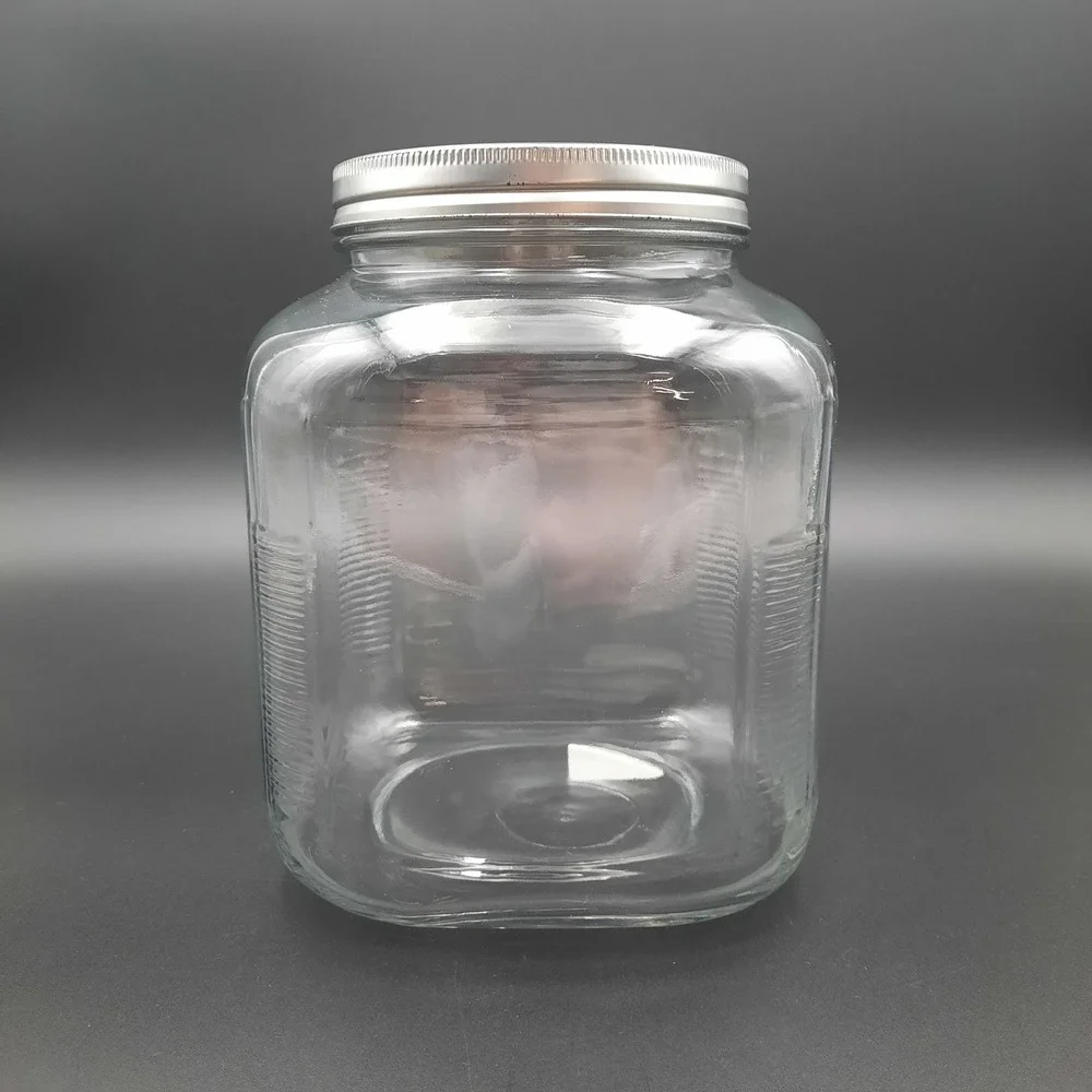 Clear Glass Canister Jar w/ Silver Metal‎ Lid – Square Pantry Storage Container
